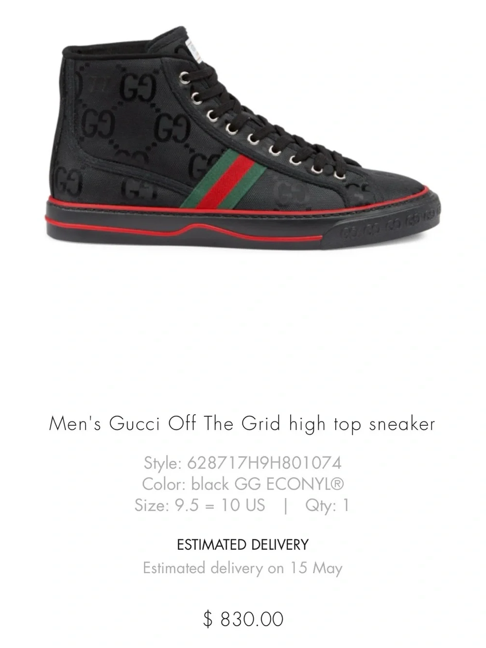 Gucci Black High-Top Sneakers with Green and Red Stripe